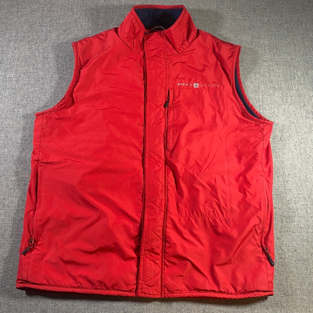 Sperry Top-Sider Vest‎ Mens Medium Red Full Zip Sleeveless Puffer Padded